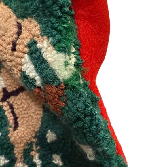 Vintage Santa Sleigh Reindeer 18" Christmas Stocking Loop Punch Needle Kitschy - Picture 11 of 12